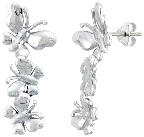 STERLING SILVER BUTTERFLY POST EARRINGS, 3/4 INCH LONG