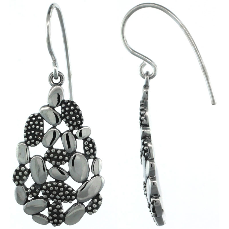 STERLING SILVER DANGLE CLUSTERED OVAL EARRINGS 1 1/2 INCH LONG