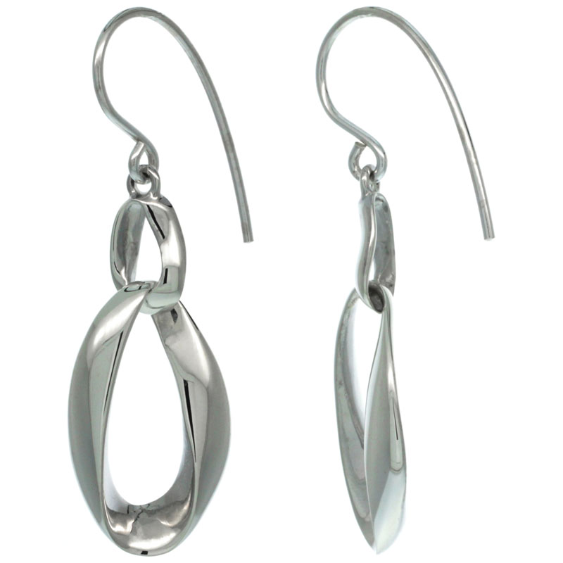 STERLING SILVER DANGLE FANCY OVAL CUT-OUT EARRINGS 1 1/2 INCH LONG