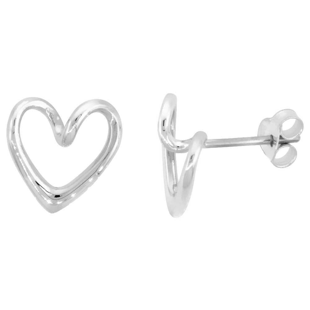 STERLING SILVER TWISTY HEART POST EARRINGS, 7/16 INCH WIDE