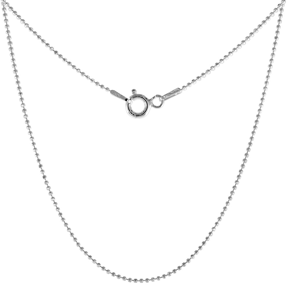 Sterling Silver Faceted Pallini Bead Ball Chain Necklaces & Bracelets Thin 1mm Nickel Free 16 - 18 inch