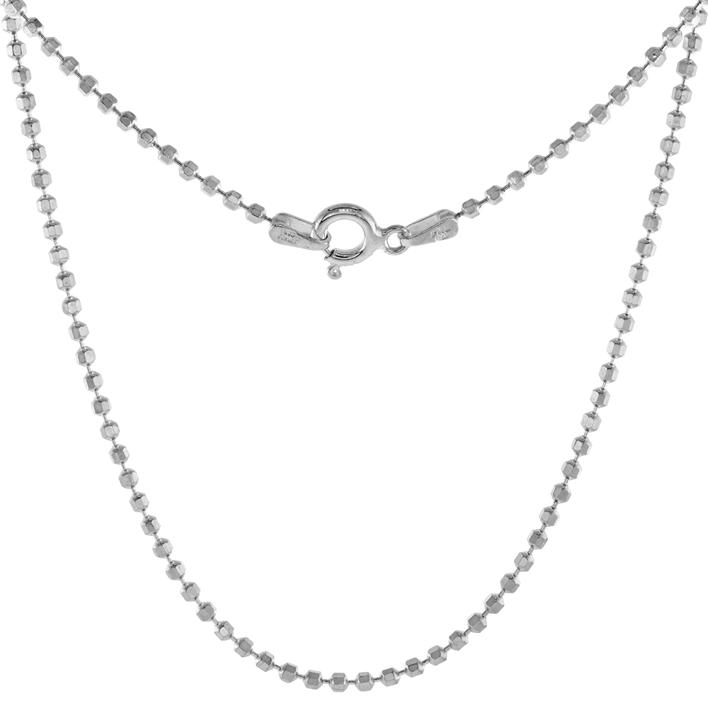 STERLING SILVER FACETED PALLINI BEAD BALL CHAIN NECKLACES & BRACELETS 1.8MM NICKEL FREE ITALY 7-30 INCH