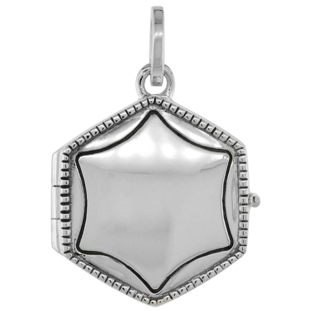VERY SMALL 5/8 INCH STERLING SILVER BEADED BORDER HEXAGON LOCKET NECKLACE FOR WOMEN FLAWLESS POLISHED FINISH AVAILABLE WITH OR W