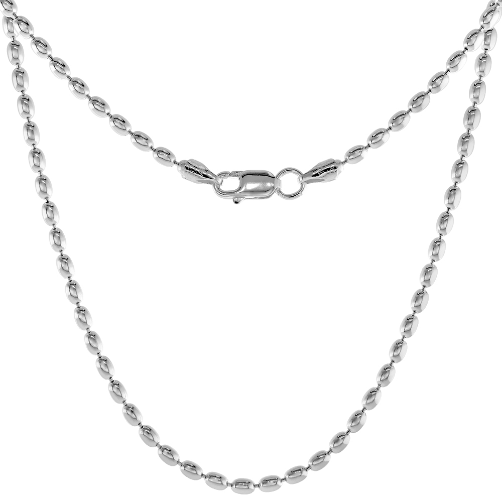 STERLING SILVER OVAL PALLINI BEAD BALL CHAIN NECKLACES & BRACELETS 2.5MM NICKEL FREE ITALY 7-30 INCH