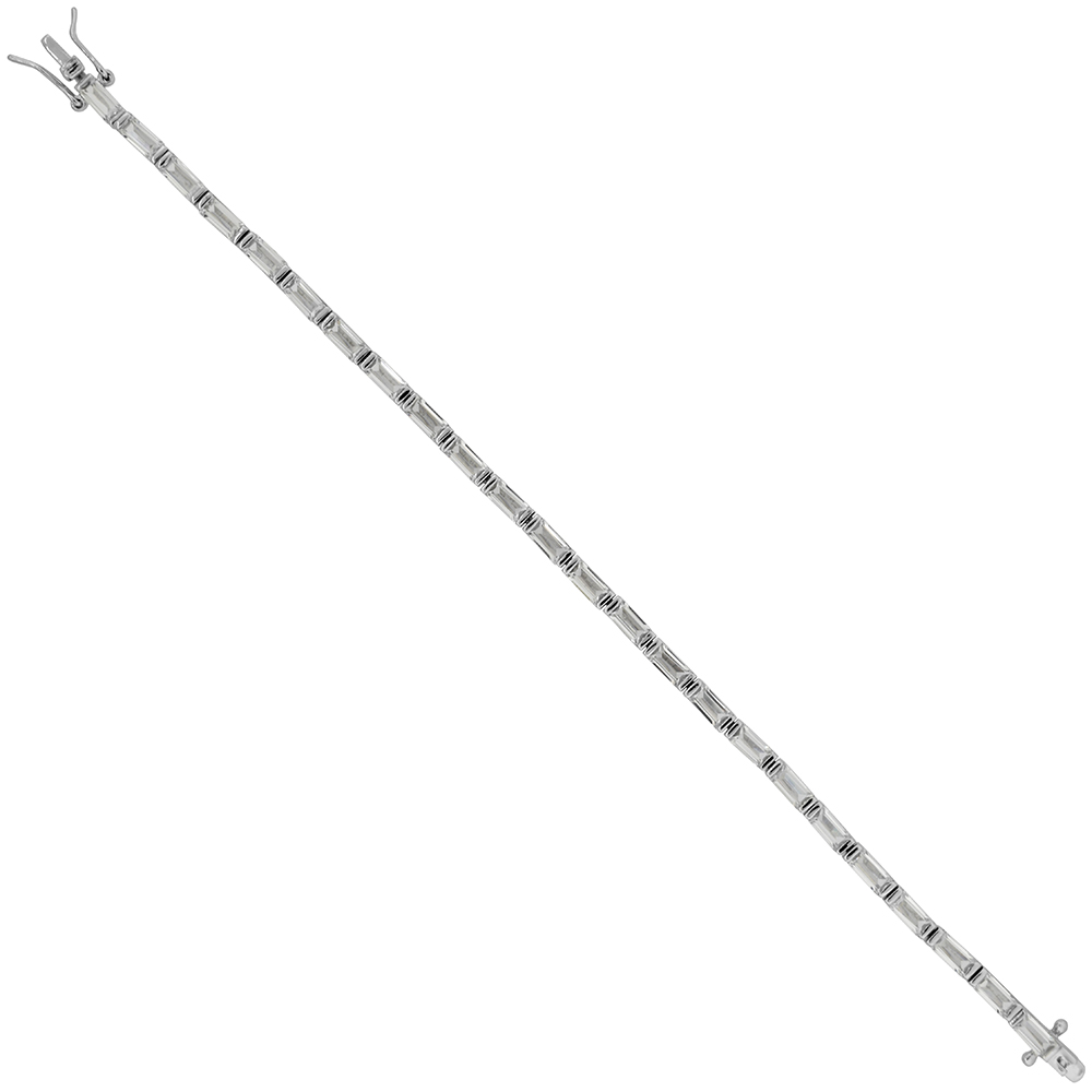 Sterling Silver Baguette Cubic Zirconia Tennis Bracelet, 1/8 inch wide