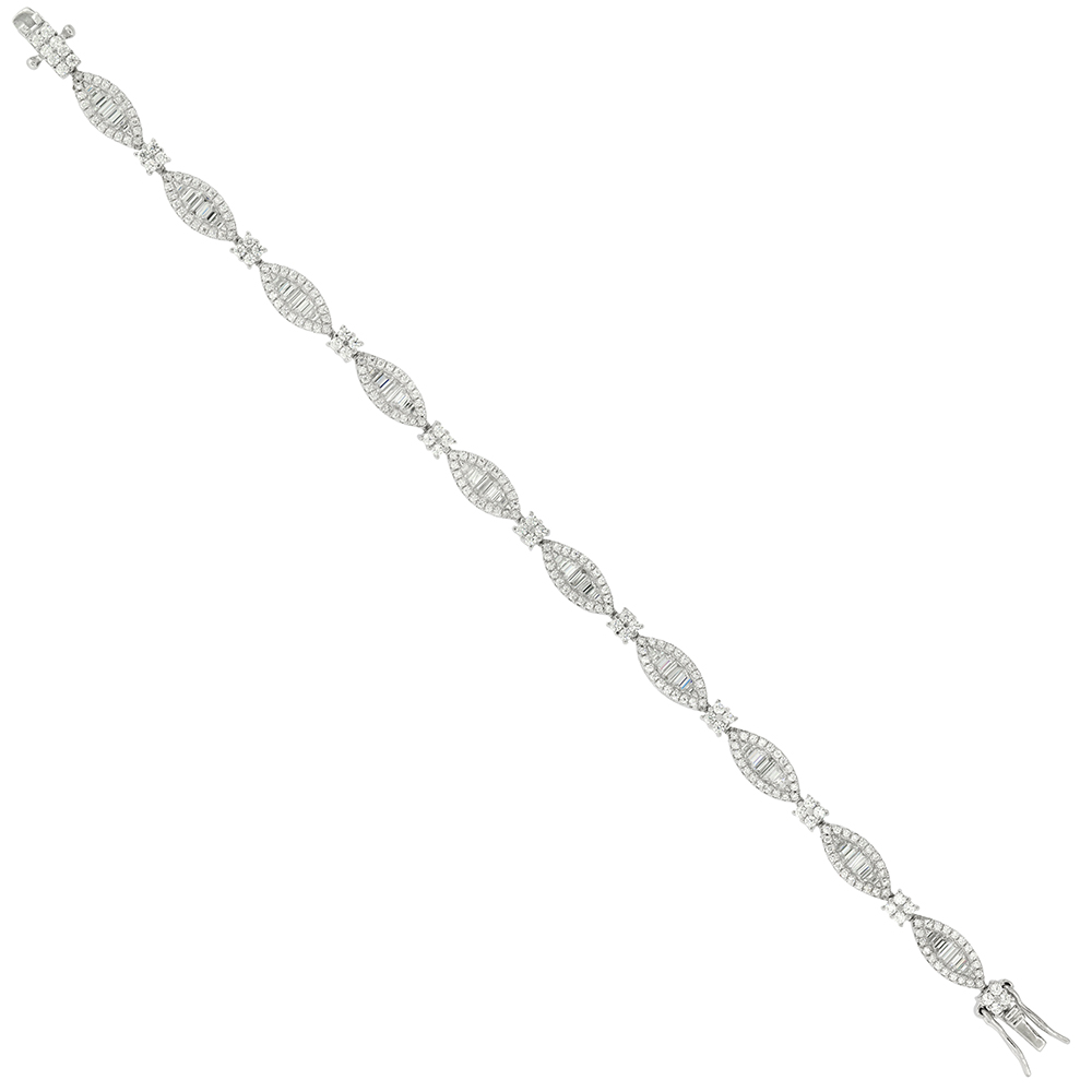 Sterling Silver Cubic Zirconia Baguette Tennis Bracelet Marquise, 3/16 inch wide