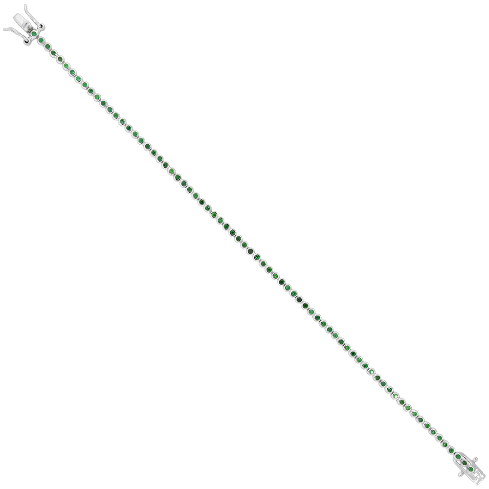 Sterling Silver 2.5 ct. Emerald Cubic Zirconia Bezel Set Tennis Bracelet, 1/8 inch wide