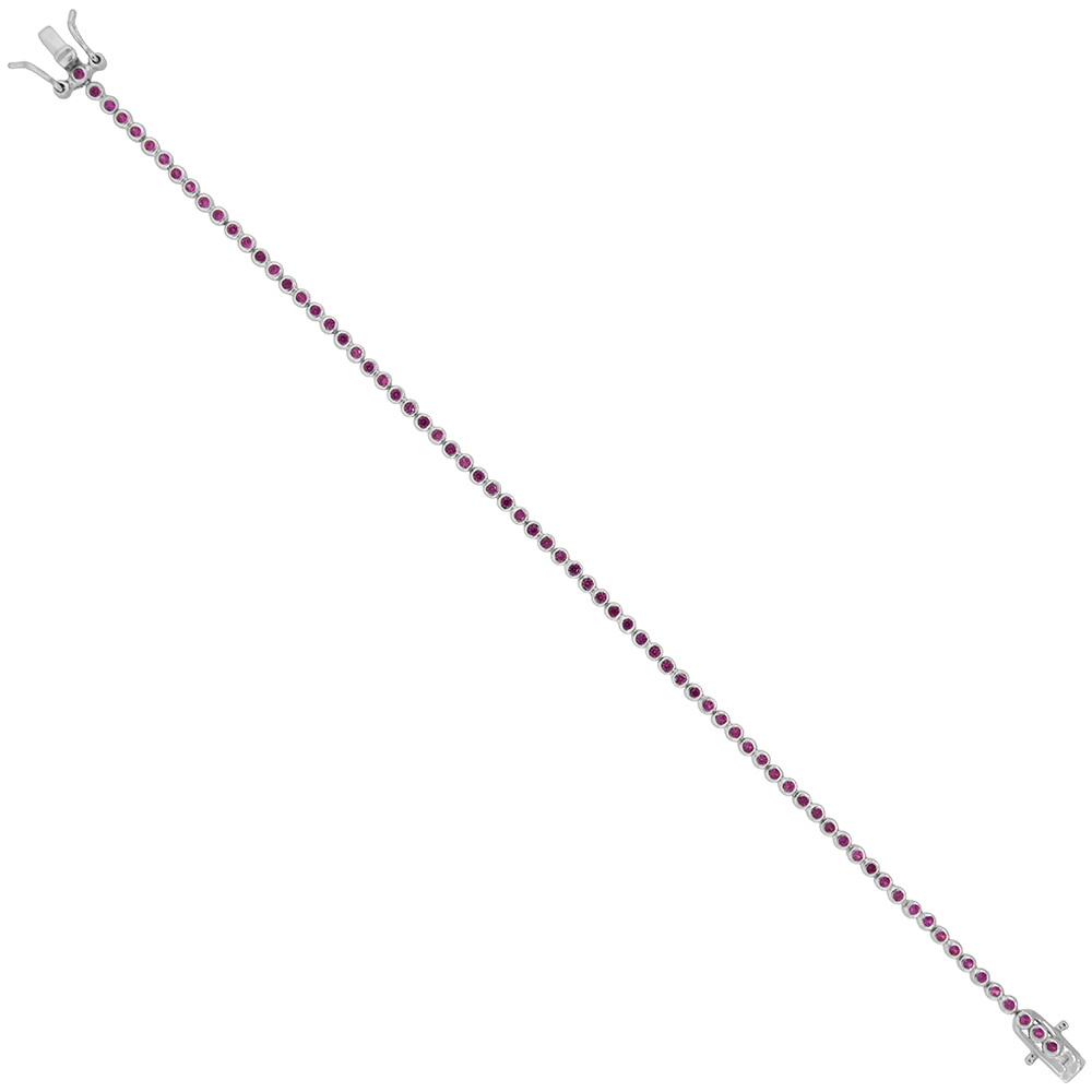 Sterling Silver 2.5 ct. Ruby Cubic Zirconia Bezel Set Tennis Bracelet, 1/8 inch wide