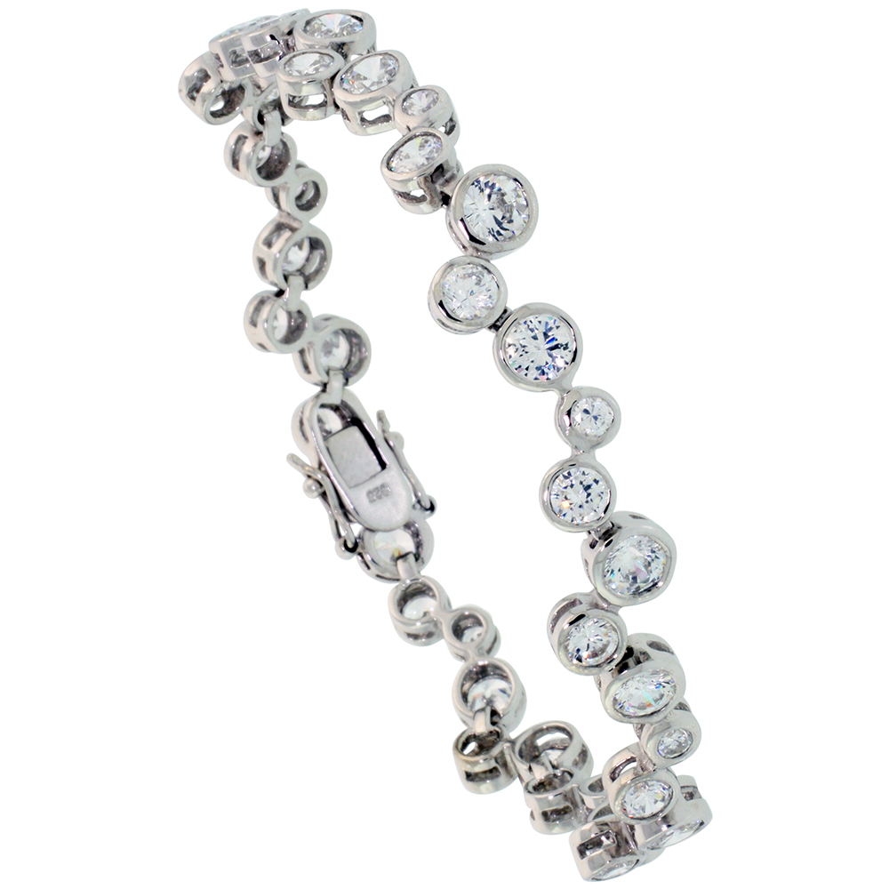 Sterling Silver Cubic Zirconia Bezel Set Tennis Bracelet, 7 inches long