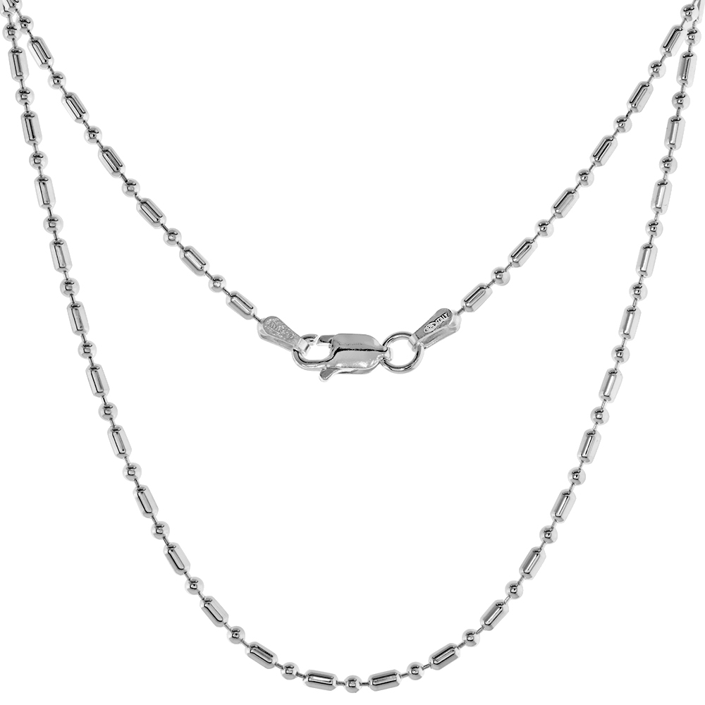 Sterling Silver Dot Dash Pallini Bead Ball Chain 1.8mm Nickel free Italy sizes 7 - 30 inch
