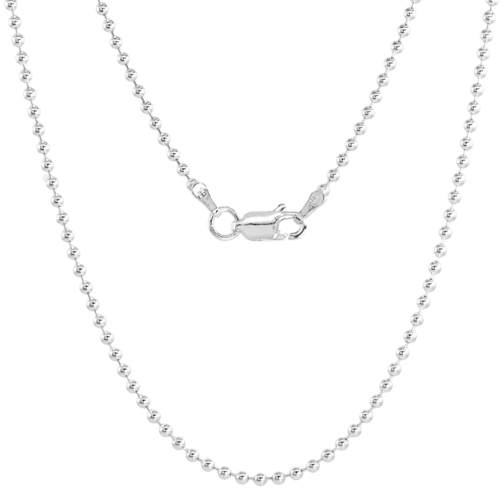 Sterling Silver Pallini Bead Ball Chain Necklaces & Bracelets 1.8mm Nickel Free Italy, sizes 7 - 36 inch