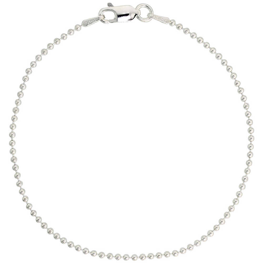 Sterling Silver Anklet Pallini Bead Ball Chain 1.5 mm Nickel Free Italy sizes 9 - 10 inch