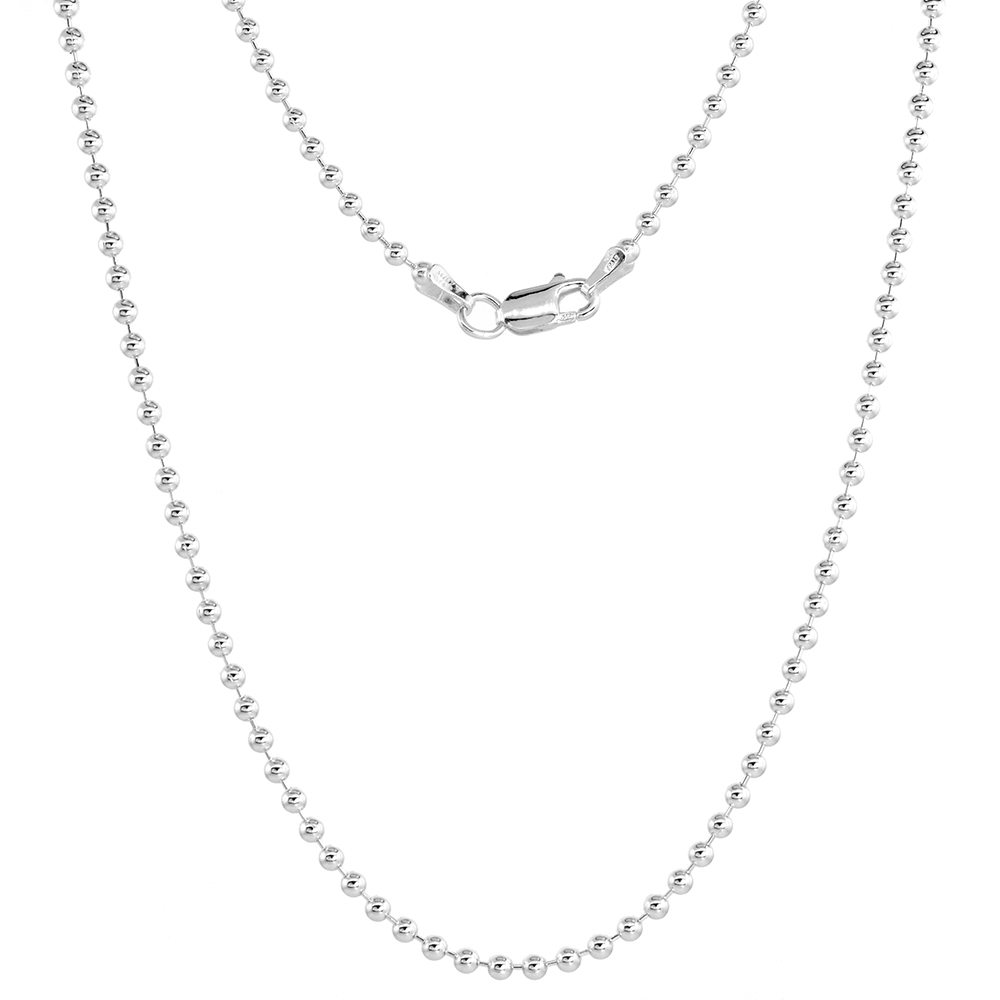 STERLING SILVER PALLINI BEAD BALL CHAIN NECKLACES & BRACELETS 2.2MM NICKEL FREE ITALY, SIZES 7 - 36 INCH