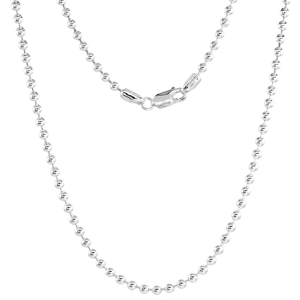 Sterling Silver Pallini Bead Ball Chain Necklaces & Bracelets 3mm Thick Nickel Free Italy, 7-30 inch