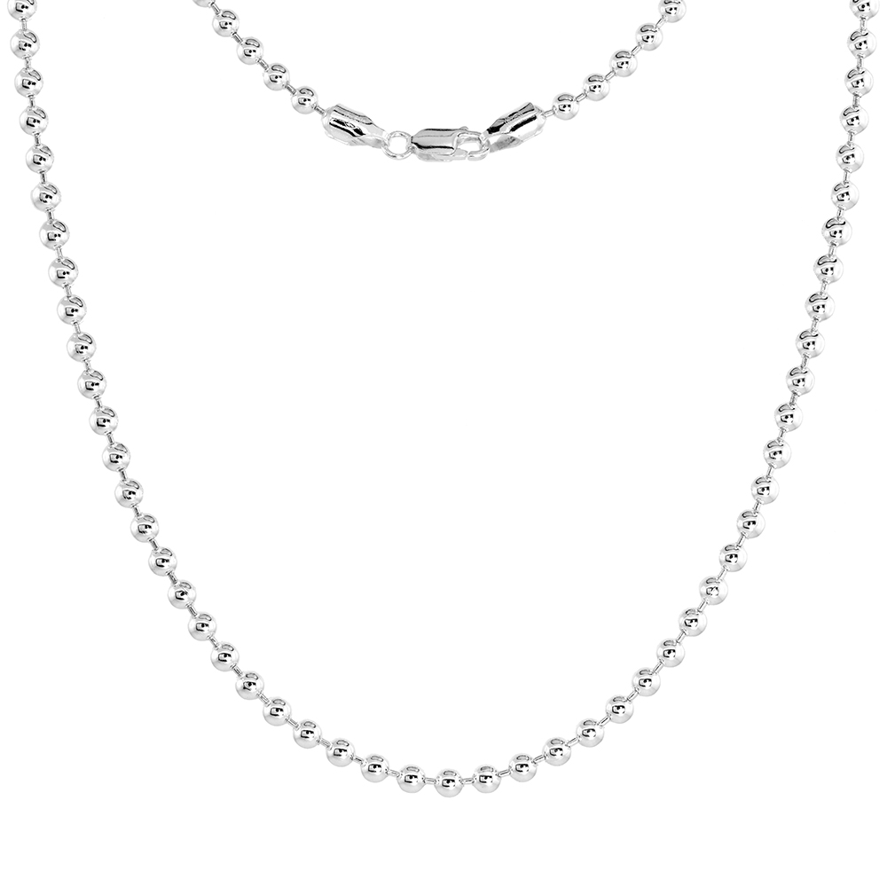 Sterling Silver Pallini Bead Ball Chain Necklaces & Bracelets 4mm Thick Nickel Free Italy, 7-30 inch