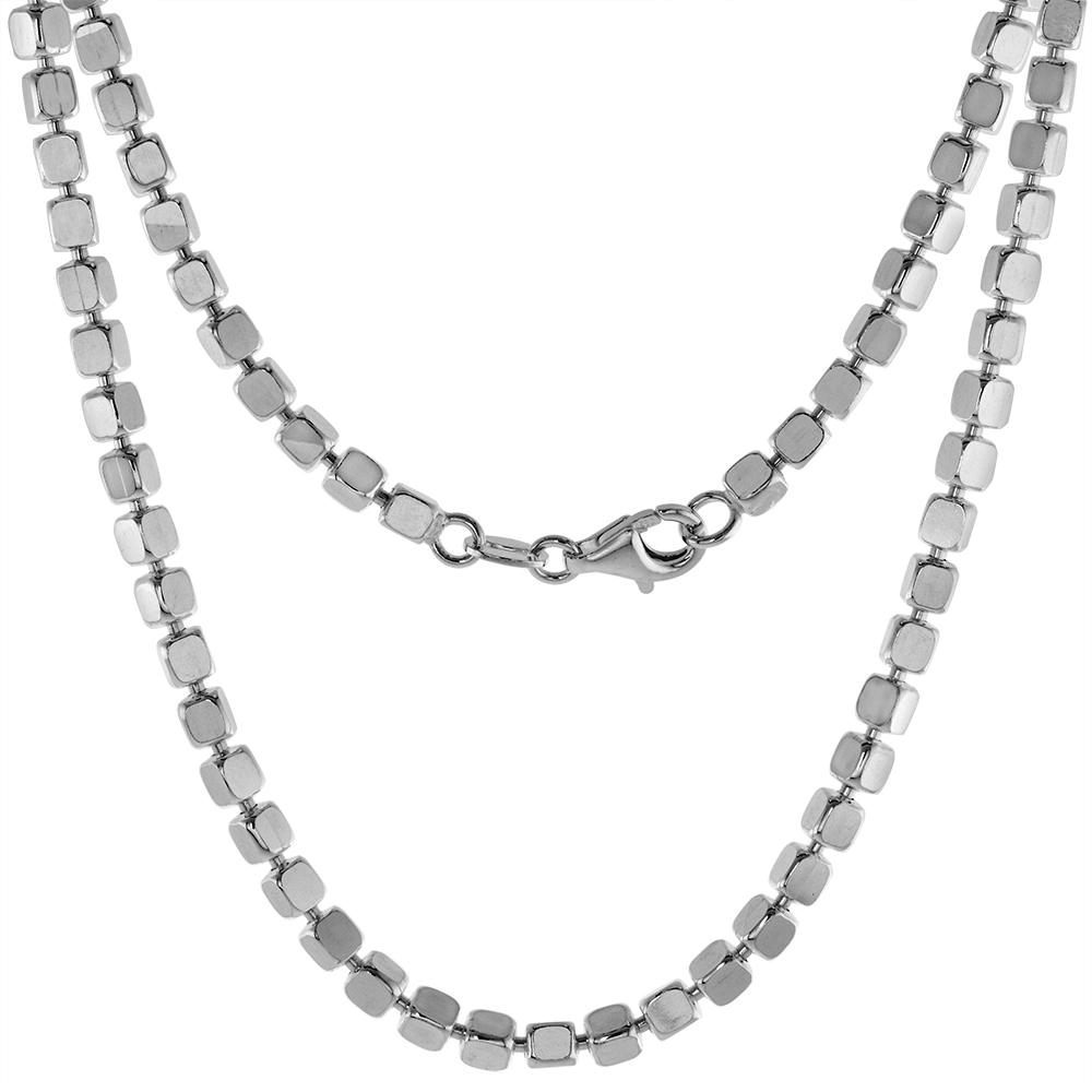STERLING SILVER 3MM CUBE BEAD BALL CHAIN NECKLACES AND BRACELETS FOR WOMEN & MEN NICKEL FREE ITALY