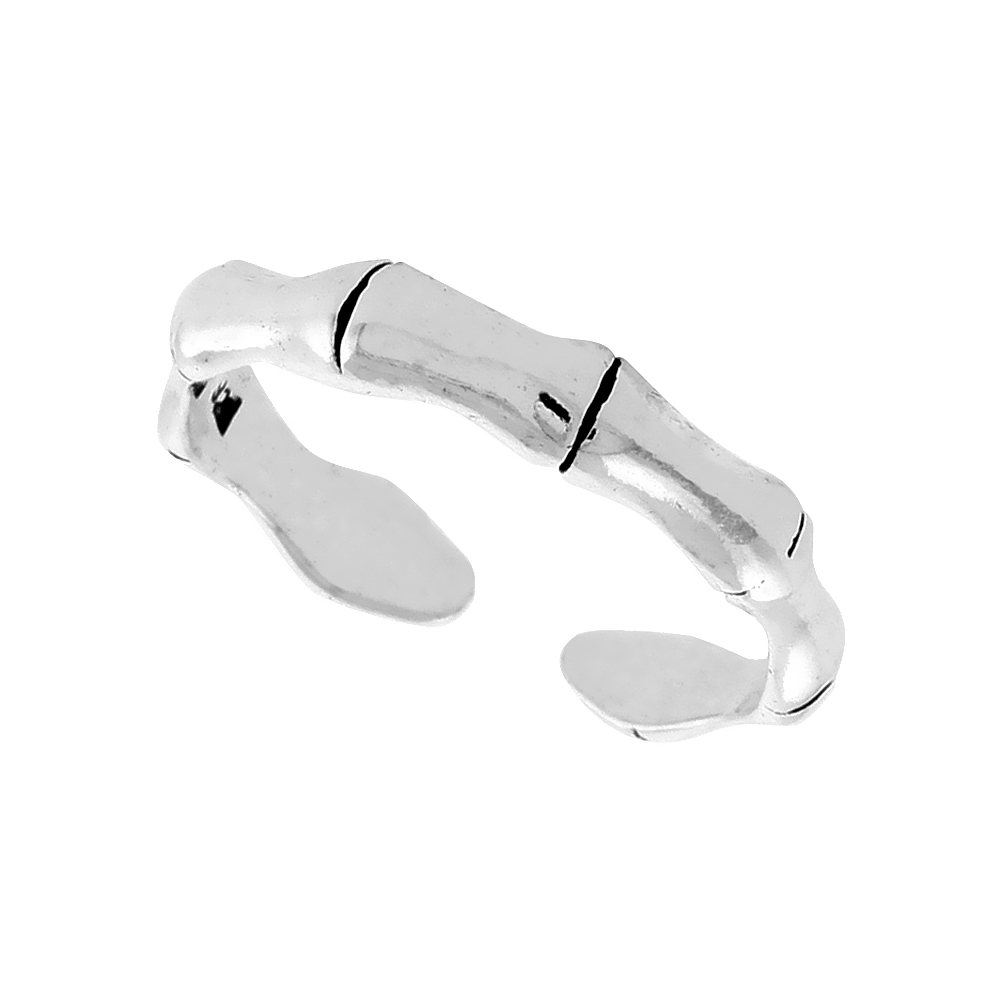 STERLING SILVER BAMBOO TOE RING FOR WOMEN ADJUSTABLE OPEN 1/8 INCH