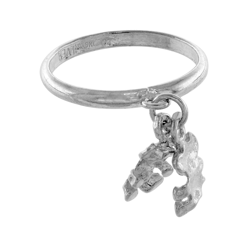 STERLING SILVER 2 TEDDY BEAR CHARM RING TOE RING FOR WOMEN 2MM WIDE SIZES 3-10.5