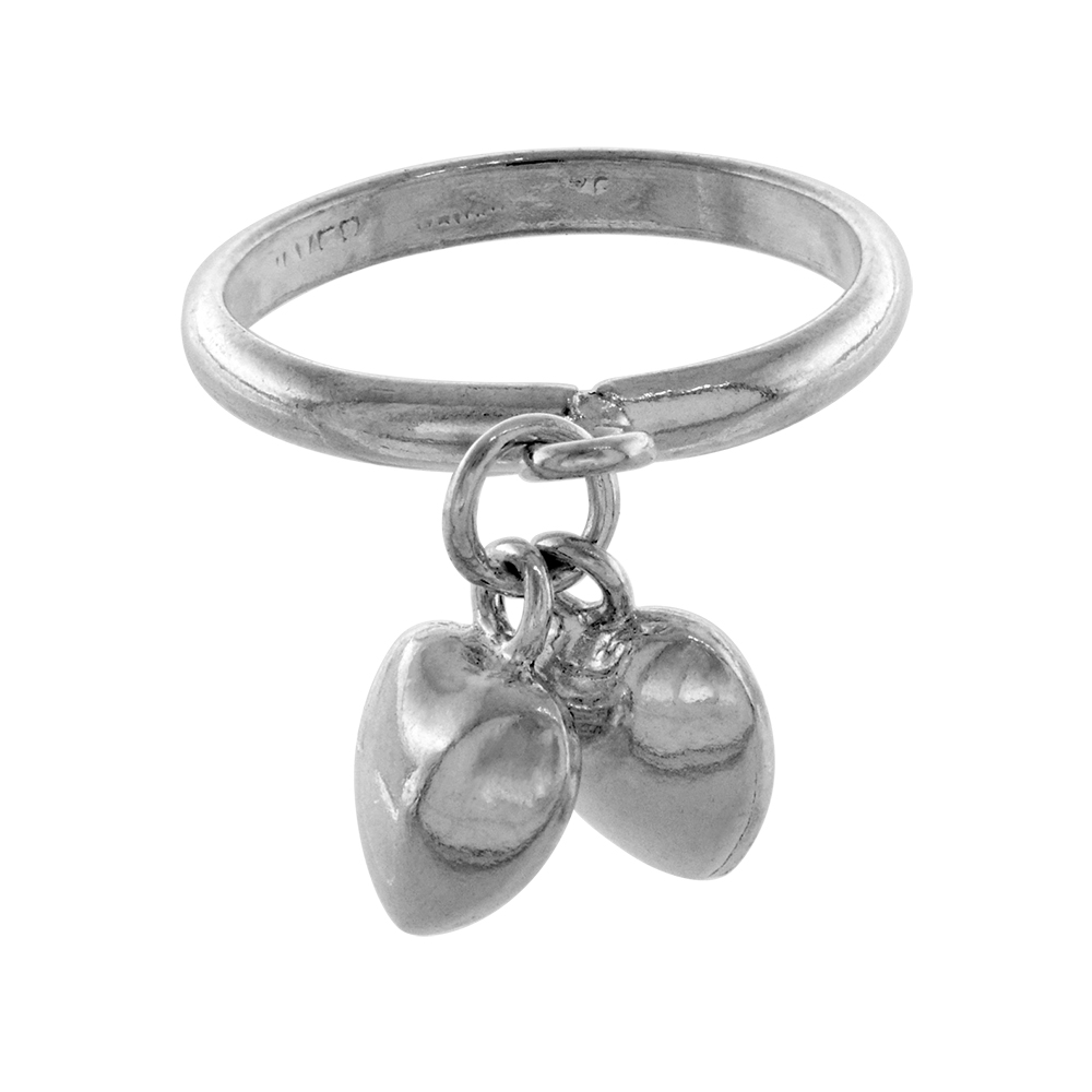 STERLING SILVER 2 HEART CLUSTER CHARM RING TOE RING FOR WOMEN 2MM WIDE SIZES 3-10.5