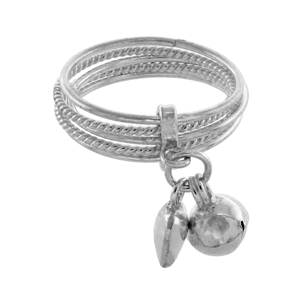 Sterling Silver Dangling Ball Charm Ring Toe Ring for Women 2mm wide sizes 3-10.5