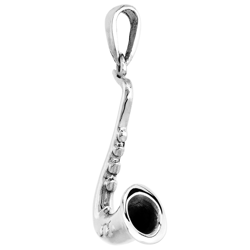STERLING SILVER SAXOPHONE PENDANT, 5/8 INCH WIDE