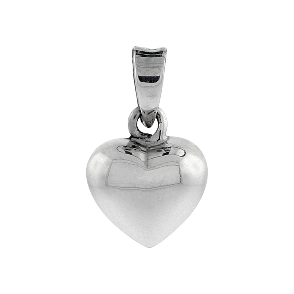 STERLING SILVER HIGH POLISHED SMALL 1/2" PUFFED HEART, WITH 18" BOX CHAIN.