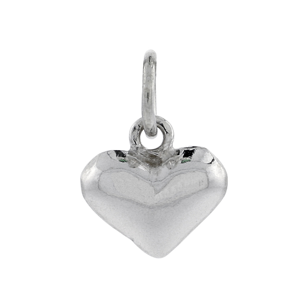 STERLING SILVER HIGH POLISHED TINY 3/8" PUFFED HEART, WITH 18" BOX CHAIN.