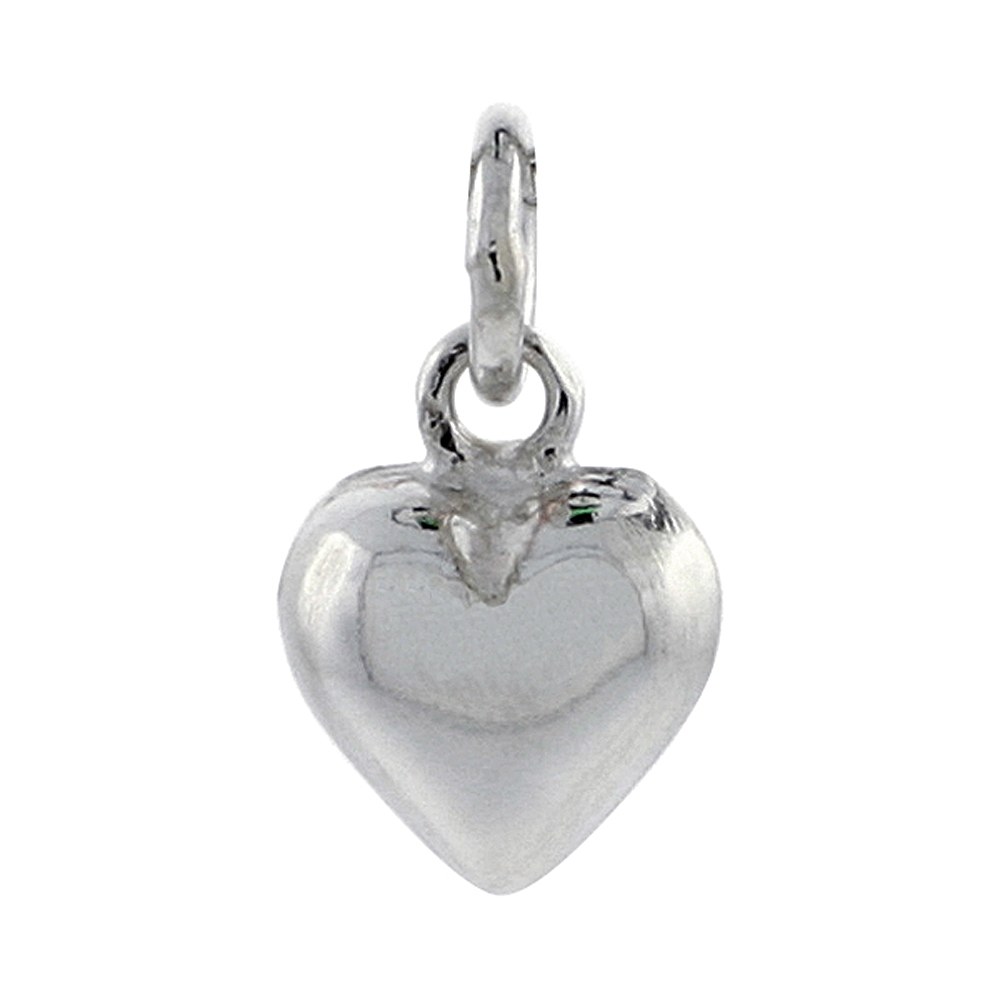 STERLING SILVER HIGH POLISHED TINY 5/16" PUFFED HEART, WITH 18" BOX CHAIN.