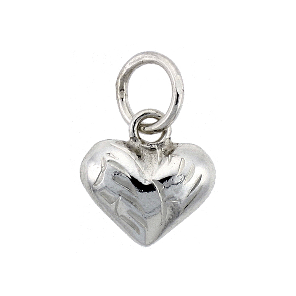 STERLING SILVER HAND ENGRAVED TINY 3/8" PUFFED HEART, WITH 18" BOX CHAIN.
