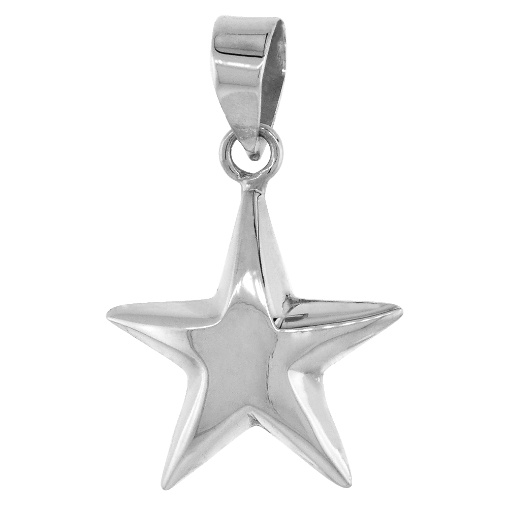 STERLING SILVER PUFFED STAR PENDANT SMALL, 5/8 INCH WIDE