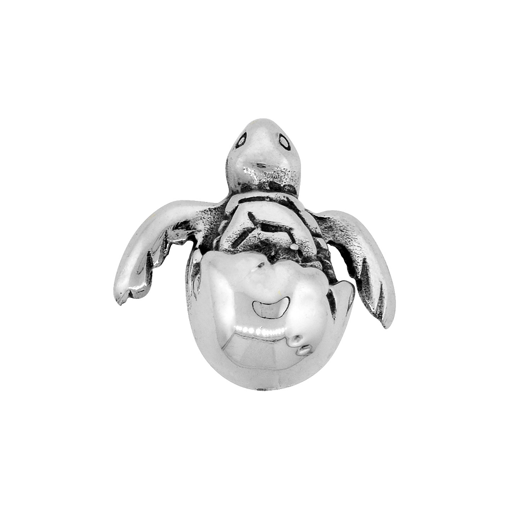 STERLING SILVER SEA TURTLE HATCHLING PENDANT SMALL, 1/2 INCH WIDE
