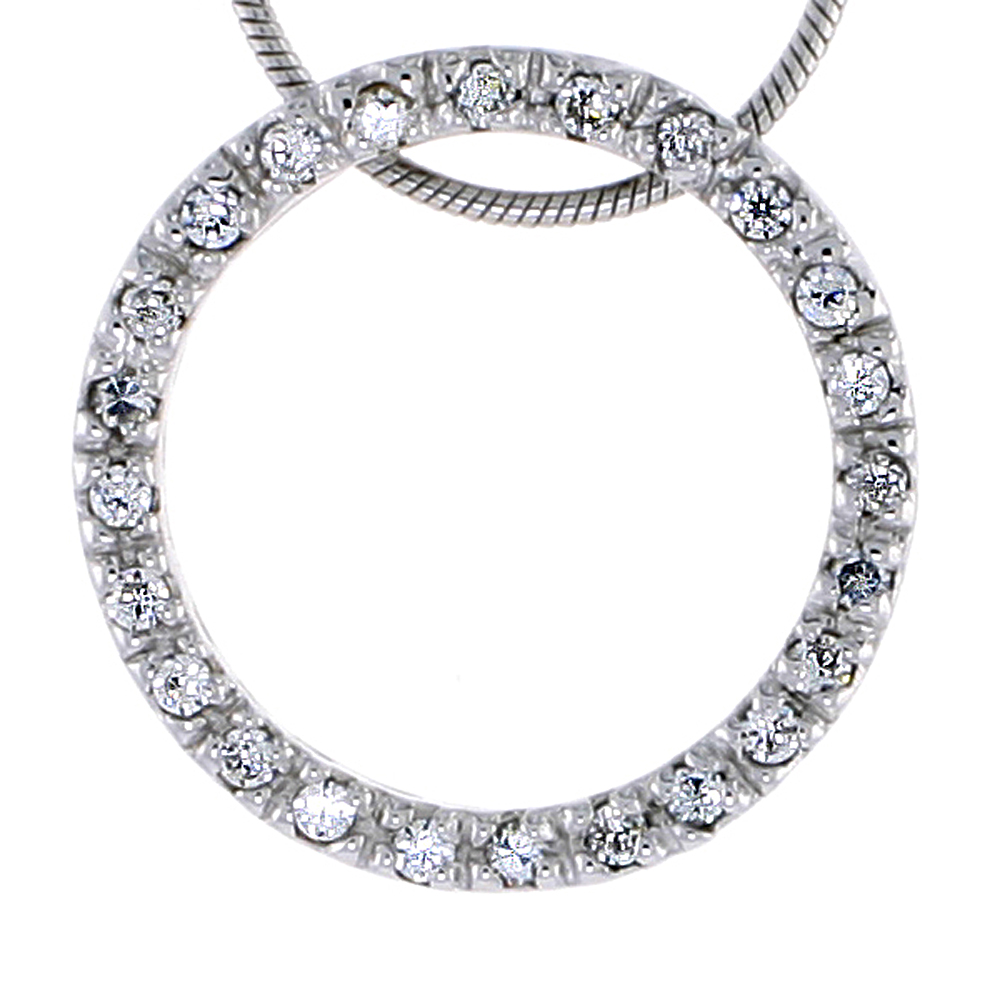 STERLING SILVER JEWELED CIRCLE PENDANT, W/ CUBIC ZIRCONIA STONES, 15/16" (24 MM) TALL