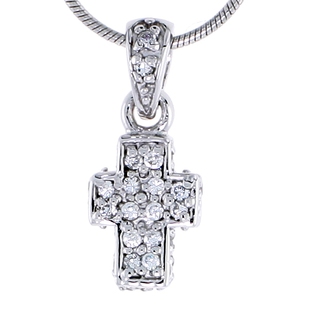 STERLING SILVER JEWELED CROSS PENDANT, W/ CUBIC ZIRCONIA STONES, 3/4" (19 MM) TALL