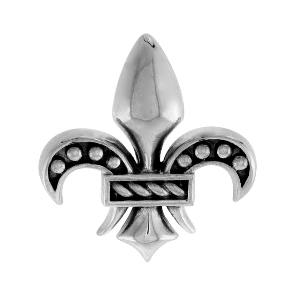 DAINTY 1/2 INCH STERLING SILVER FLEUR DE LIS PENDANT FOR WOMEN & TEENS FLAWLESS POLISHED ANTIQUED FINISH NO CHAIN