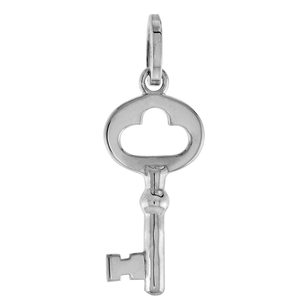 DAINTY 3/4 INCH STERLING SILVER VINTAGE KEY PENDANT FOR WOMEN & TEENS FLAWLESS POLISHED FINISH NO CHAIN