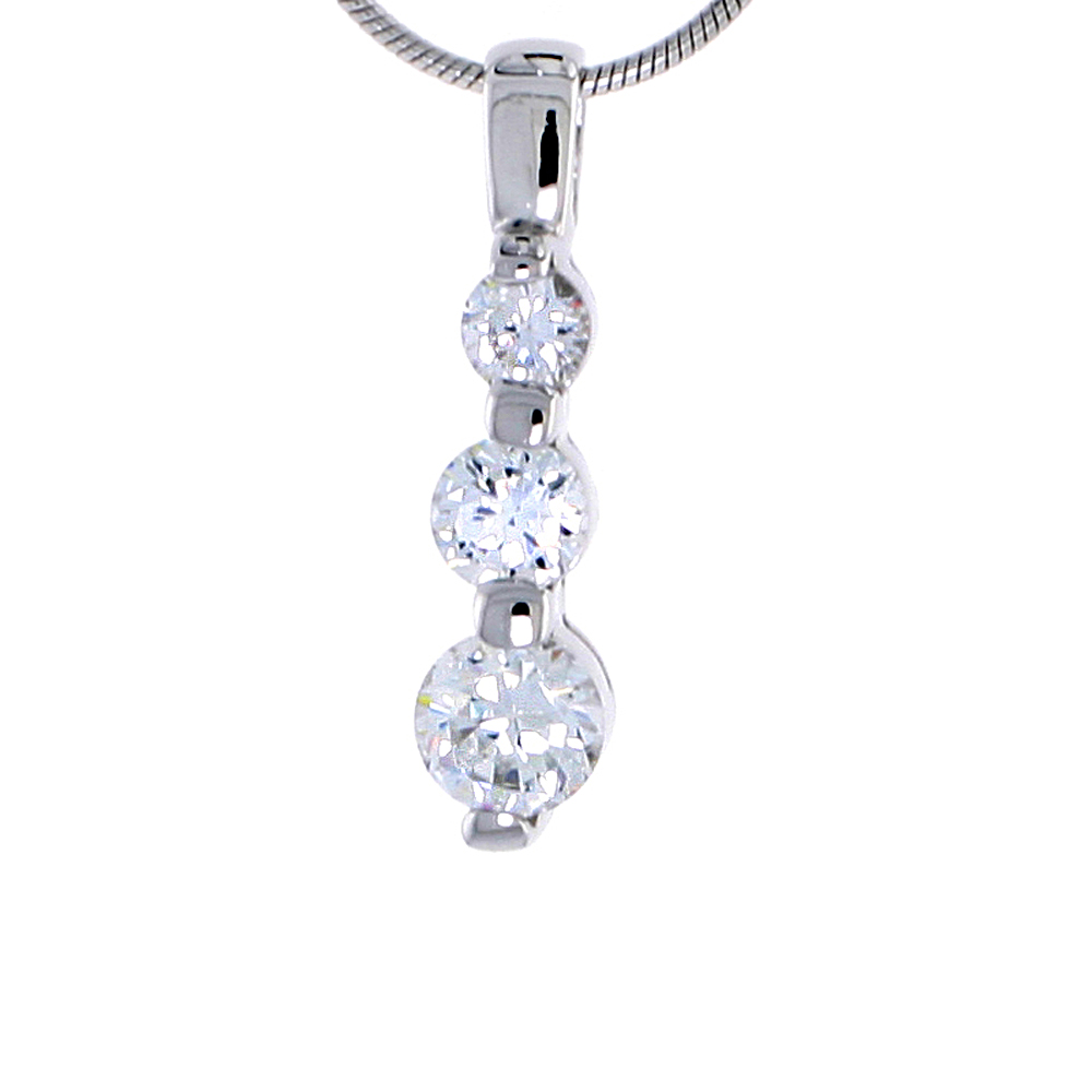 STERLING SILVER JEWELED PENDANT, W/ GRADUATED CUBIC ZIRCONIA, 7/8" (22 MM) TALL