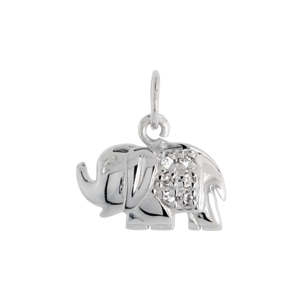 STERLING SILVER JEWELED ELEPHANT PENDANT, W/ CUBIC ZIRCONIA STONES, 5/16" (8 MM)
