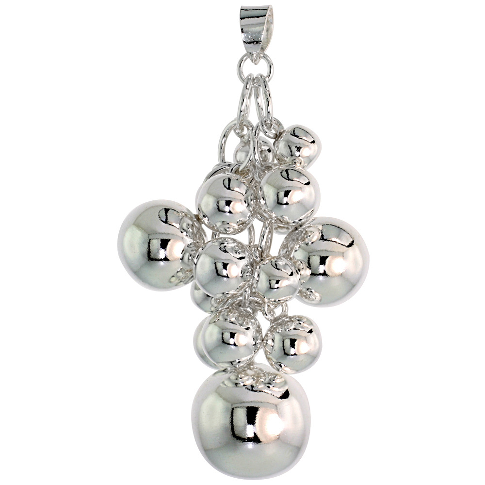 STERLING SILVER BALLS CLUSTER PENDANT 2 INCHES LONG