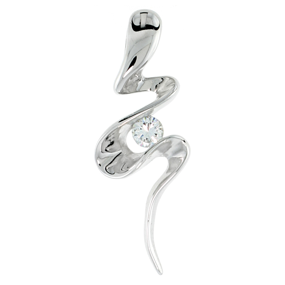 STERLING SILVER JEWELED SPIRAL PENDANT, W/ CUBIC ZIRCONIA STONES 1 5/16 (33 MM)