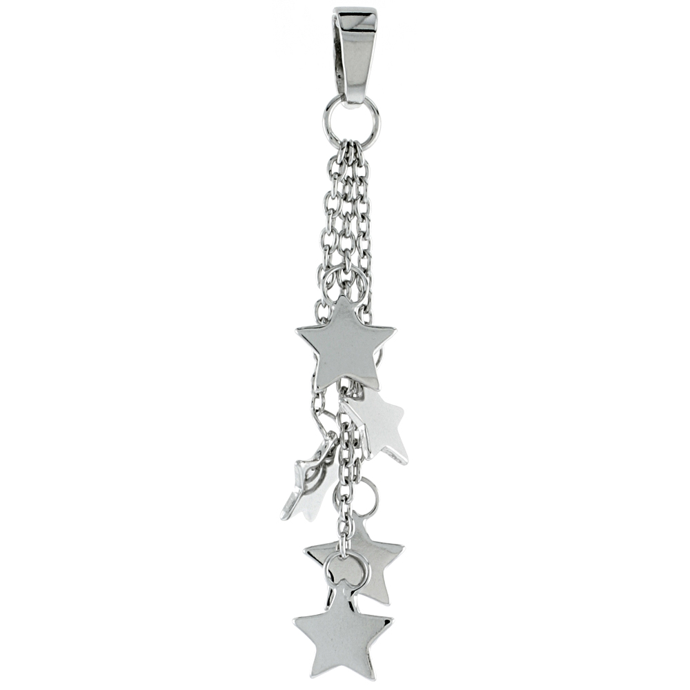 STERLING SILVER STAR PENDANT, W/ ROLO CHAIN, 1 5/8 (41 MM)