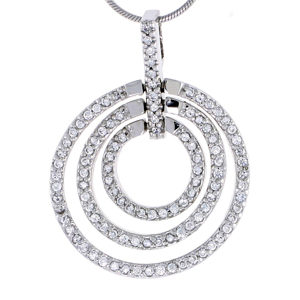 STERLING SILVER JEWELED GRADUATED CIRCLES PENDANT, W/ CUBIC ZIRCONIA STONES, 1 5/16" (33 MM) TALL