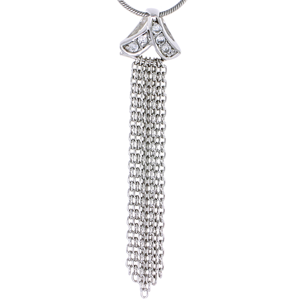 STERLING SILVER JEWELED PENDANT W/ ROLO CHAIN & CUBIC ZIRCONIA, 1 15/16" (49 MM)