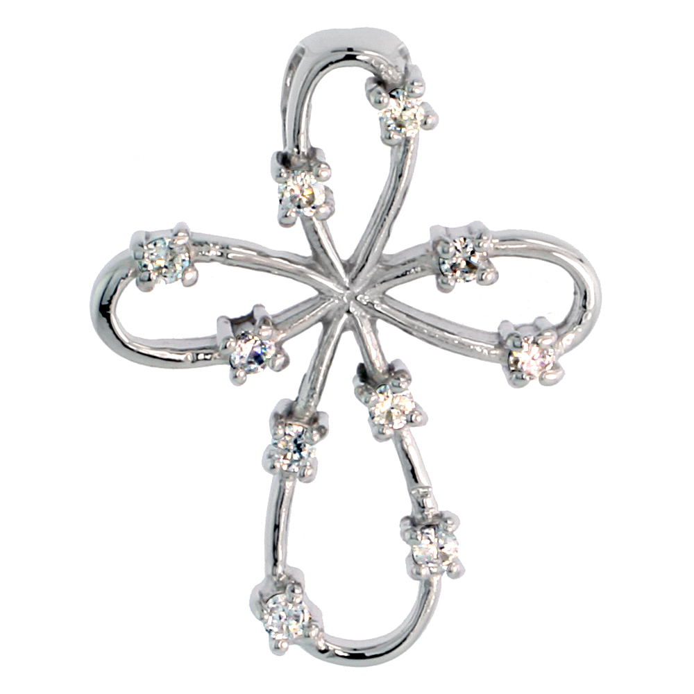 STERLING SILVER JEWELED EVERLASTING LOVE CROSS PENDANT, W/ CUBIC ZIRCONIA STONES, 1 1/8" (28 MM)