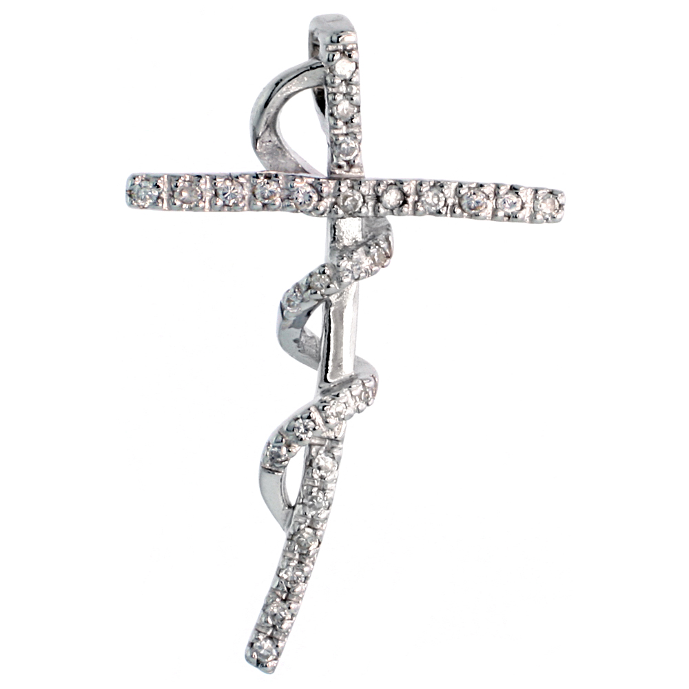 STERLING SILVER JEWELED CROSS PENDANT, W/ CUBIC ZIRCONIA STONES, 1 1/2" (39 MM)