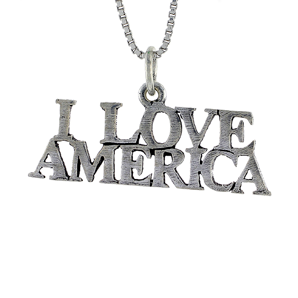 STERLING SILVER I LOVE AMERICA WORD NECKLACE ON AN 18 INCH BOX CHAIN