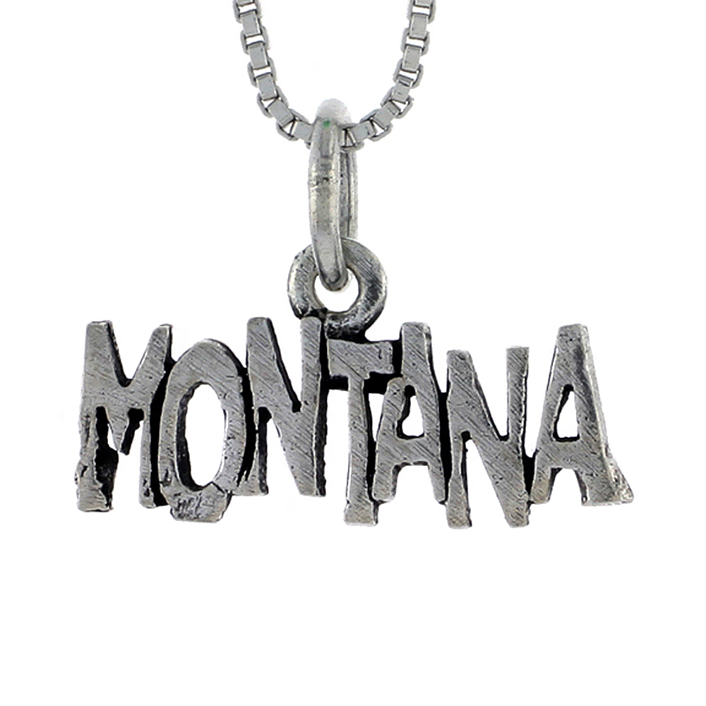 STERLING SILVER MONTANA WORD NECKLACE ON AN 18 INCH BOX CHAIN