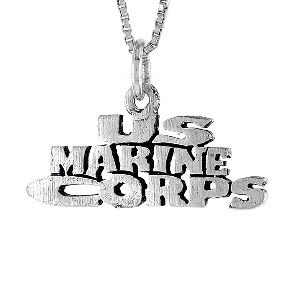 STERLING SILVER US MARINE CORPS WORD NECKLACE ON AN 18 INCH BOX CHAIN