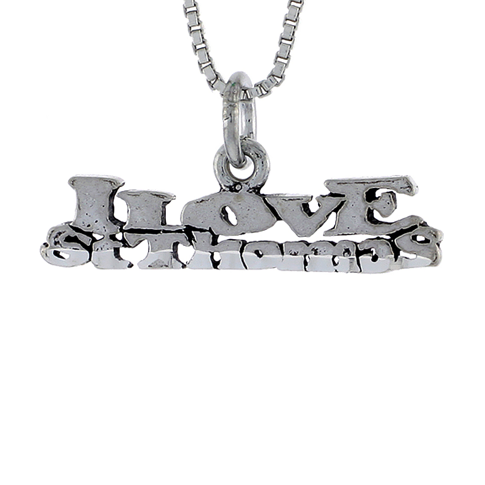 STERLING SILVER I LOVE ST. THOMAS WORD NECKLACE ON AN 18 INCH BOX CHAIN