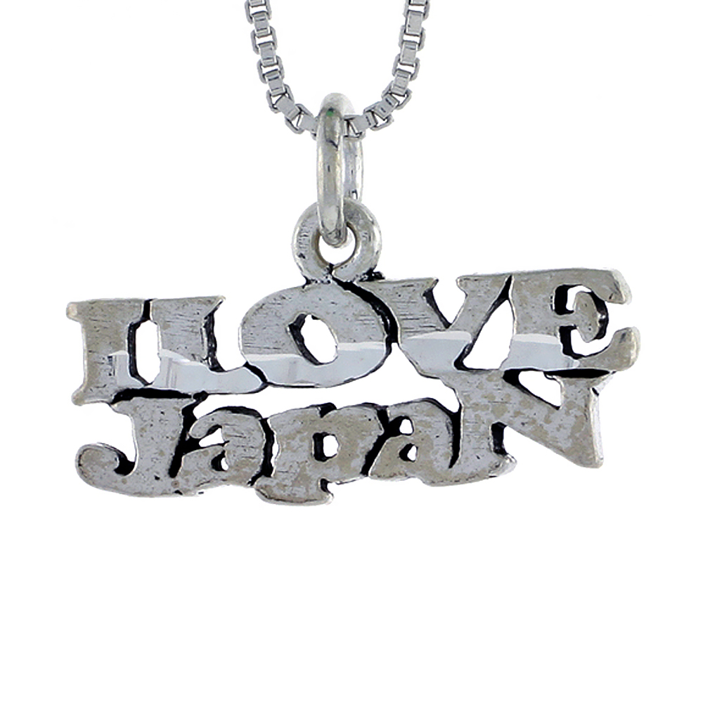 STERLING SILVER I LOVE JAPAN WORD NECKLACE ON AN 18 INCH BOX CHAIN