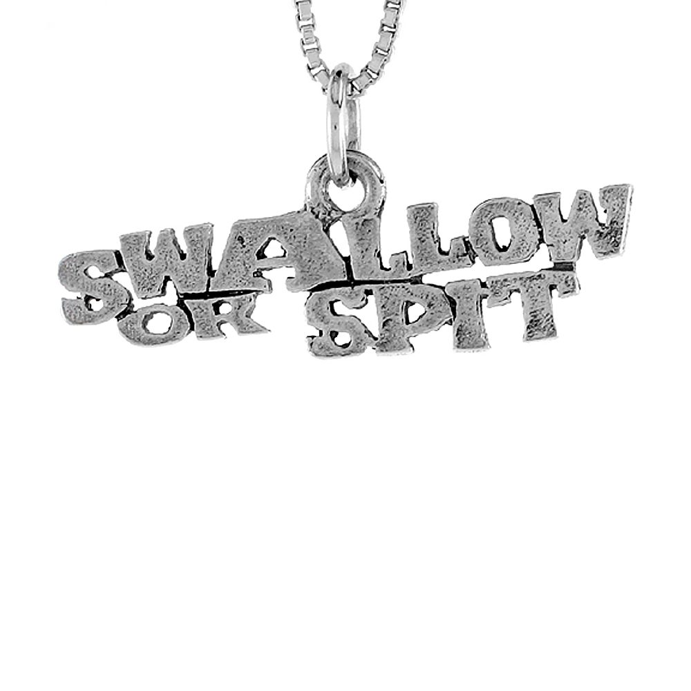 STERLING SILVER SWALLOW OR SPIT WORD NECKLACE ON AN 18 INCH BOX CHAIN